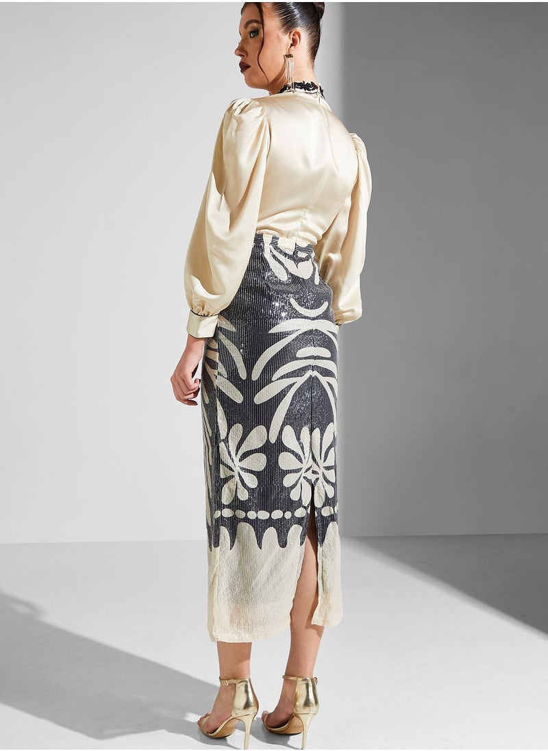 Threadz by Ajooni - Balloon Sleeve Shimmer Dress - Image 1