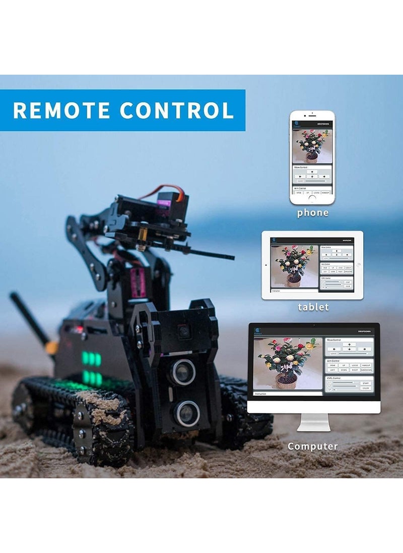 Adeept Adeept RaspTank Robot Toys WiFi Wireless Smart Car Kit Compatible with Raspberry Pi 4 3 Model B+/B, Tank Tracked with 4-DOF Robotic Arm, OpenCV Target Tracking, Video Transmission PDF Robots for Kids  - Image 2