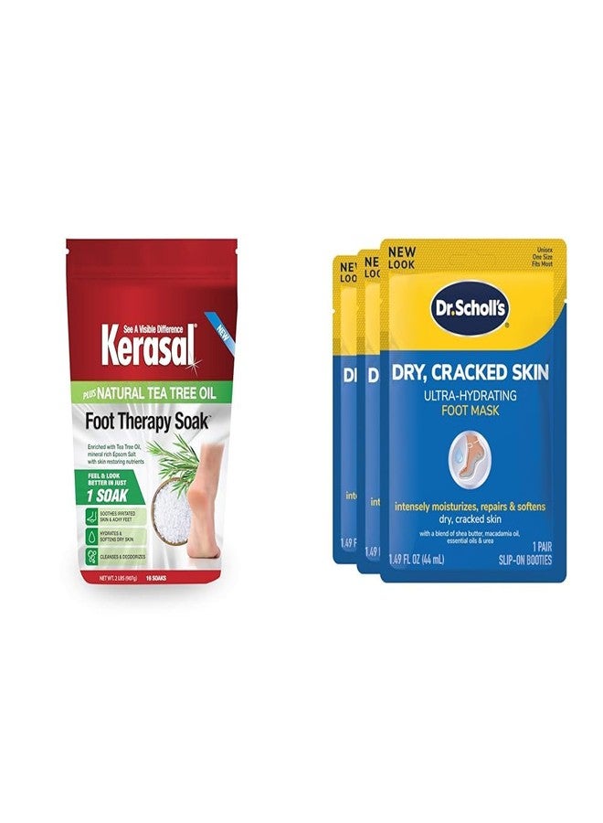 Kerasal Foot Soak and Masks Bundle with Dr. Scholl's 3 Pack Ultra Hydrating Foot Mask - Image 1