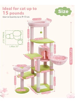 150cm Cactus Cat Tree, Tall Cat Tree for Large Cat, Multi-Level Cat Tower, Cat Tree for Indoor Cats, Cat Condo with Large Hammock, Scratching Post, and 2 Perches (Pink) - pzsku/Z6B9F1C4403F2AF68F5C7Z/45/_/1733203705/6a55e5e8-3419-4767-90ff-d1cae52241ca