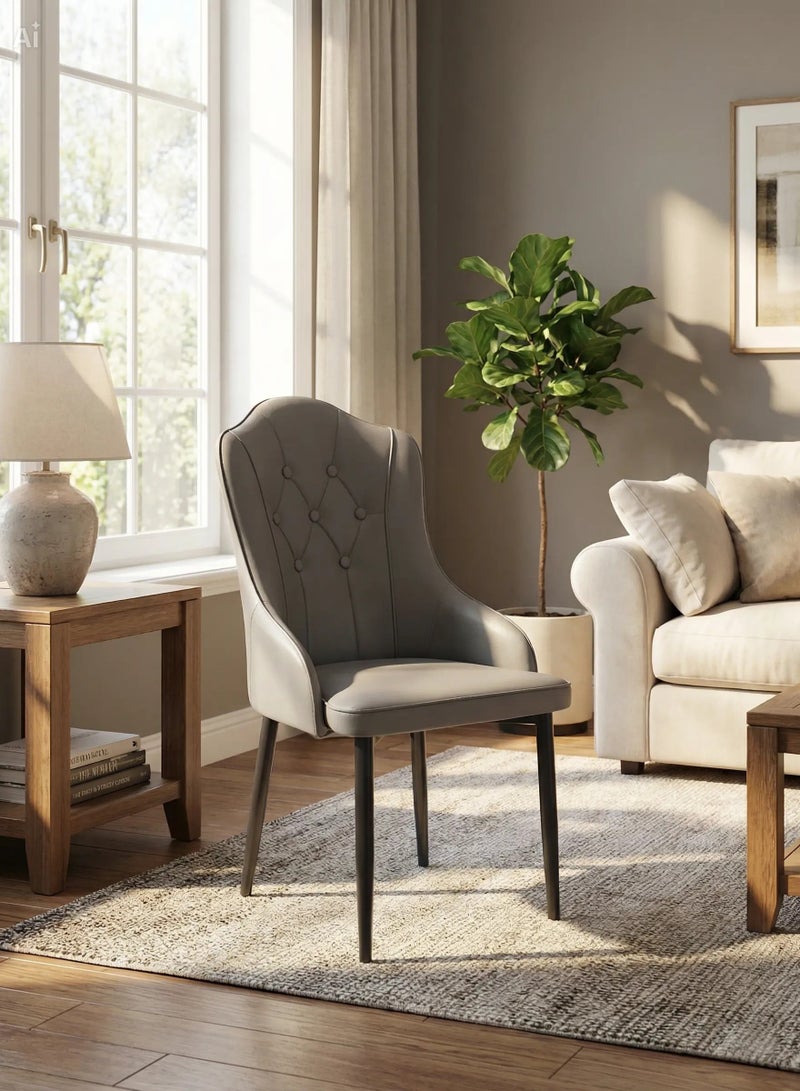 MAF furniture MAF Modern PU Leather Dining Chair, High Back with Soft Seat, Metal Side Legs, Grey, 45x43x90cm, Ideal for Kitchen, Dining Room, Living Room, and Vanity,1pcs MAF-3707 Grey - Image 1