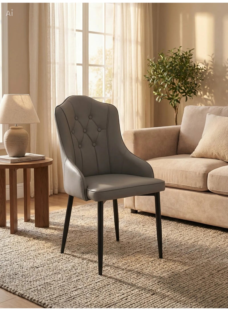 MAF furniture MAF Modern PU Leather Dining Chair, High Back with Soft Seat, Metal Side Legs, Grey, 45x43x90cm, Ideal for Kitchen, Dining Room, Living Room, and Vanity,1pcs MAF-3707 Grey - Image 3
