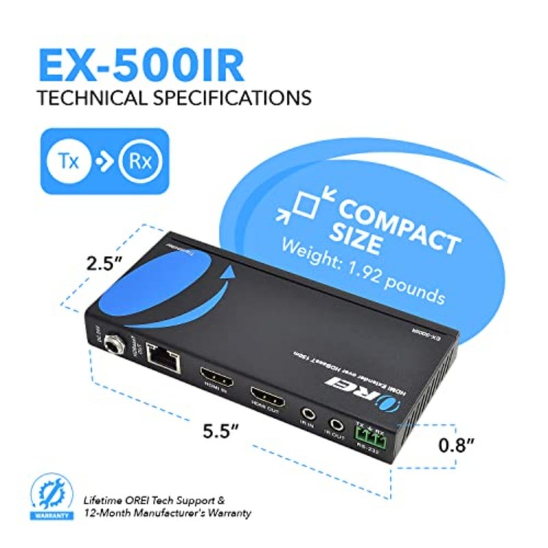موسع HDBaseT HDMI للمسرح المنزلي: كابل CAT5e/6، أسود، يمتد بدقة 1080 بكسل حتى 500 قدم مع IR، RS-232، PoC، حلقة خارجية، Dolby Atmos، DTS:X، صوت HBR - Image 5