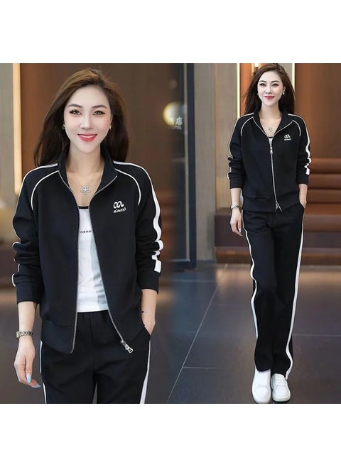 Casual Sports Suit Womens Fashionable Age-Reducing Slimming Smooth Sweatshirt Bell Bottoms 2-Piece Set Autumn 2024 New Arrival Black