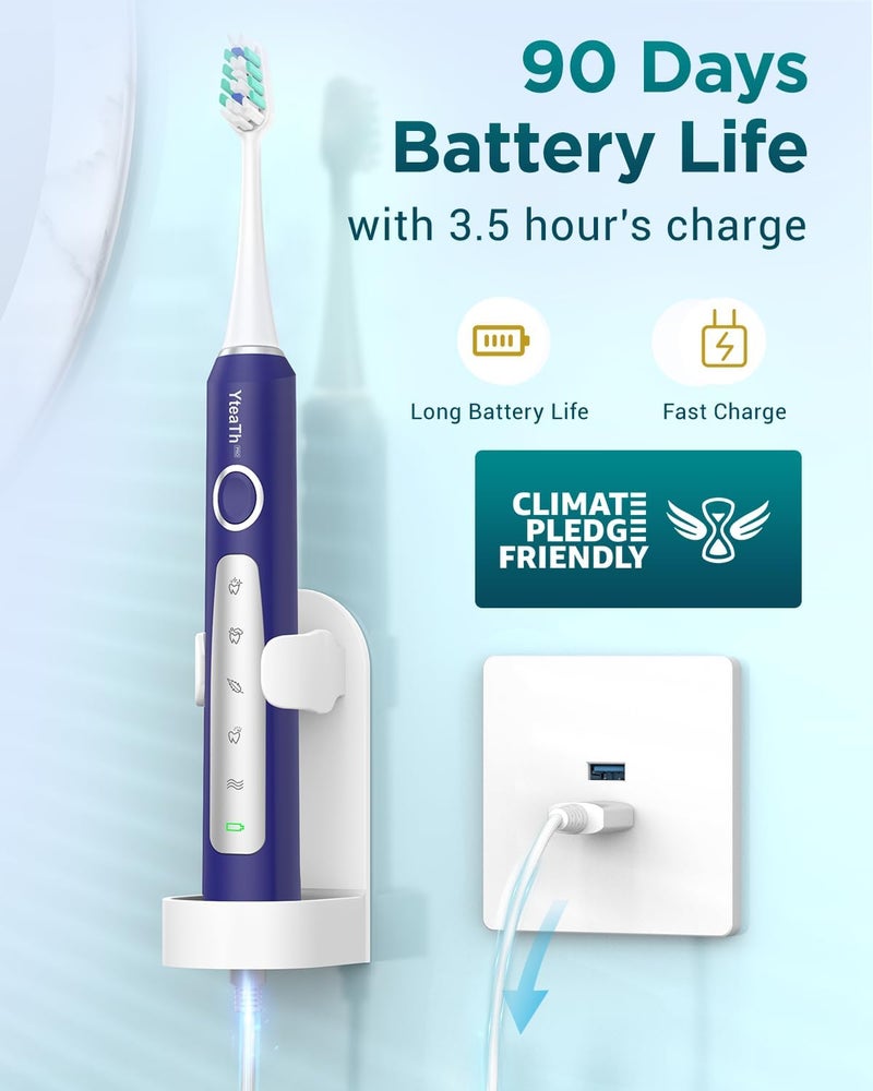 YTEATH PRO Sonic Electric Toothbrush for Women - Adult Sonic Toothbrush with 8 Brush Heads and Travel Case, 5 Modes, IPX7 Waterproof, Rechargeable Travel Electric Toothbrush, Purple - Image 5