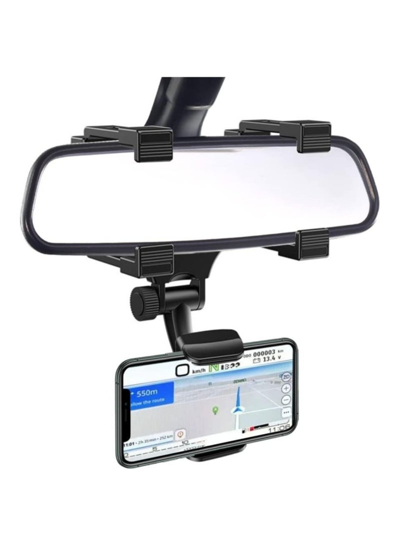 ELTRAZONE Rear View Mirror Car Mount Phone Holder Stand with 270° Swivel and Adjustable Clips (Black) - Image 1