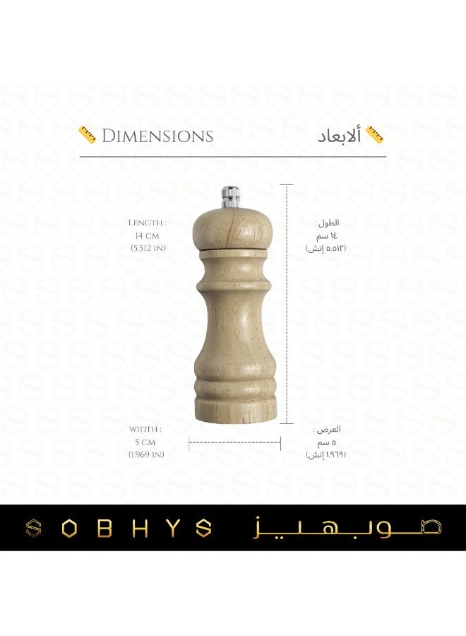 SOBHYS Wooden Salt & Pepper Grinder, 15.2 cm Manual Spice Mill, Adjustable Coarseness, Smooth Ceramic Mechanism, Easy Refill Design – SOBHYS - Image 2