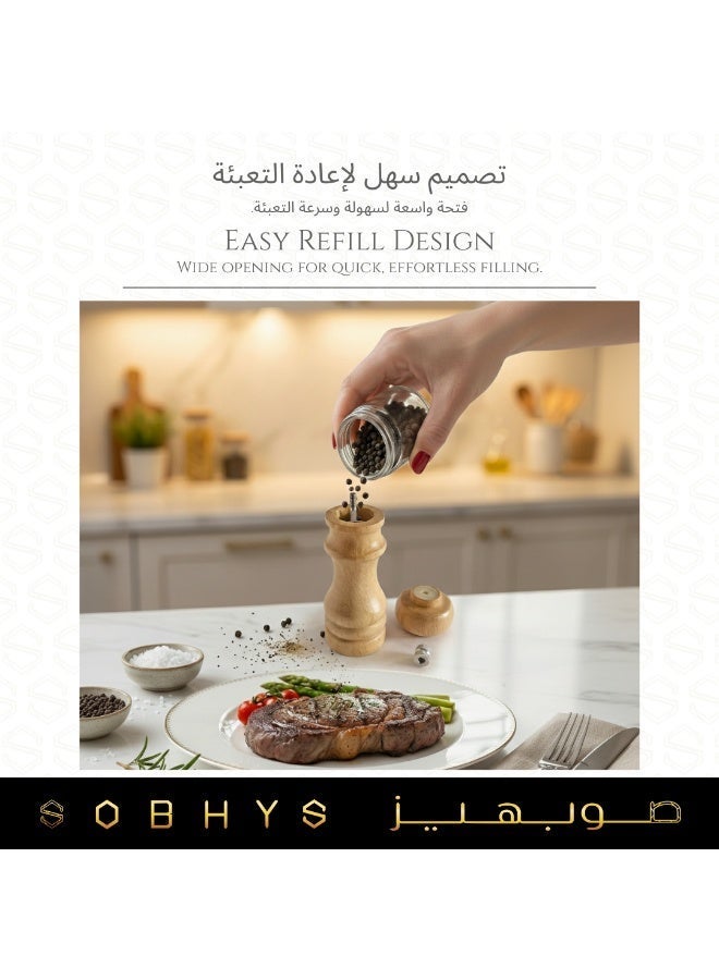 SOBHYS Wooden Salt & Pepper Grinder, 15.2 cm Manual Spice Mill, Adjustable Coarseness, Smooth Ceramic Mechanism, Easy Refill Design – SOBHYS - Image 4