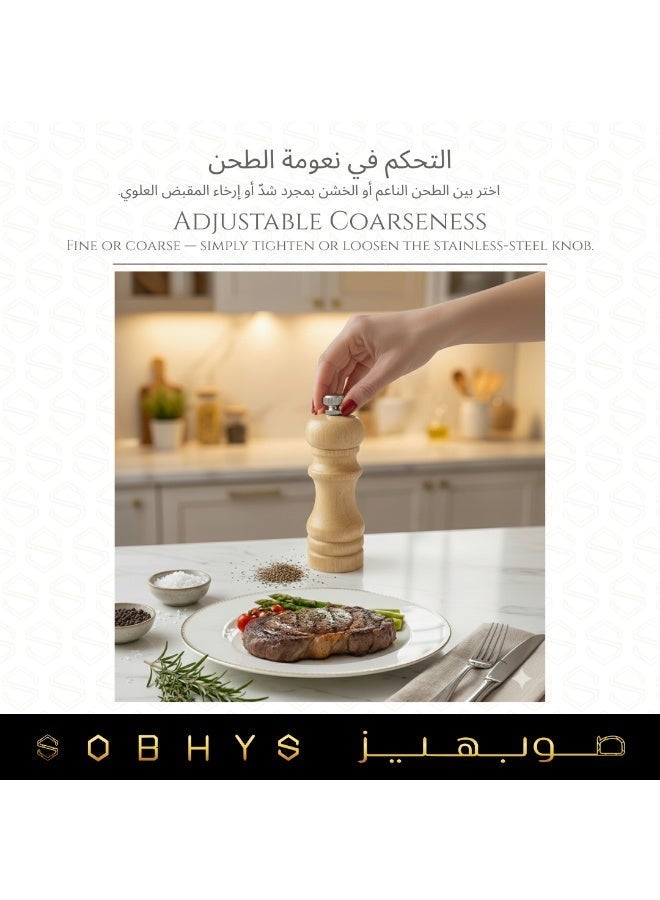 SOBHYS Wooden Salt & Pepper Grinder, 15.2 cm Manual Spice Mill, Adjustable Coarseness, Smooth Ceramic Mechanism, Easy Refill Design – SOBHYS - Image 5