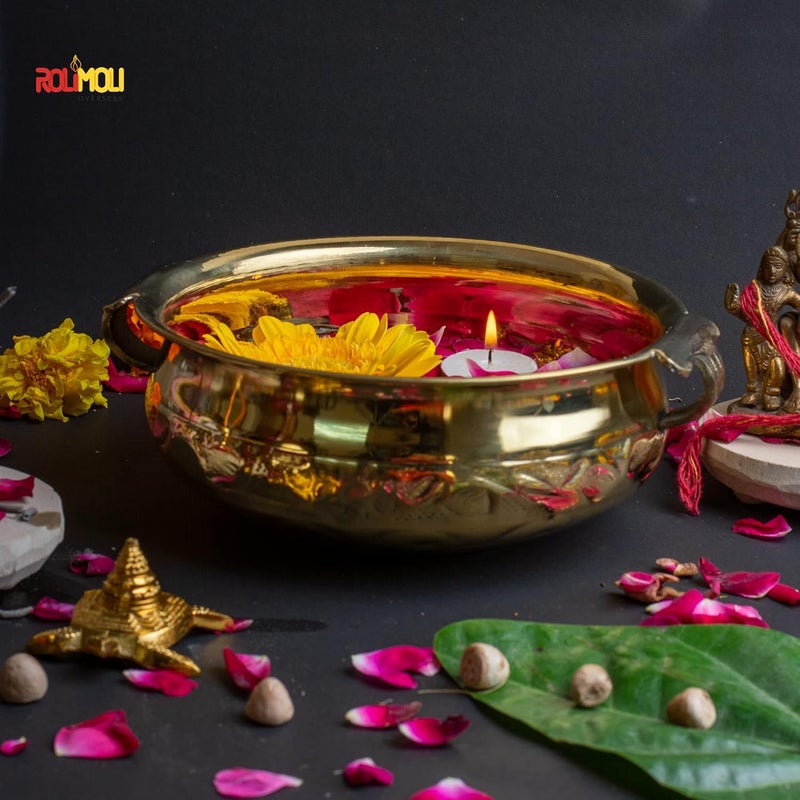 GUG GUG Pure Brass Design Urli Decorative Bowl Diameter (8inch) Beautiful Handcrafted Bowl for Floating Flowers and Tea Light Candles Home,Office and Table Decor Special for Diwali Gift - Image 4