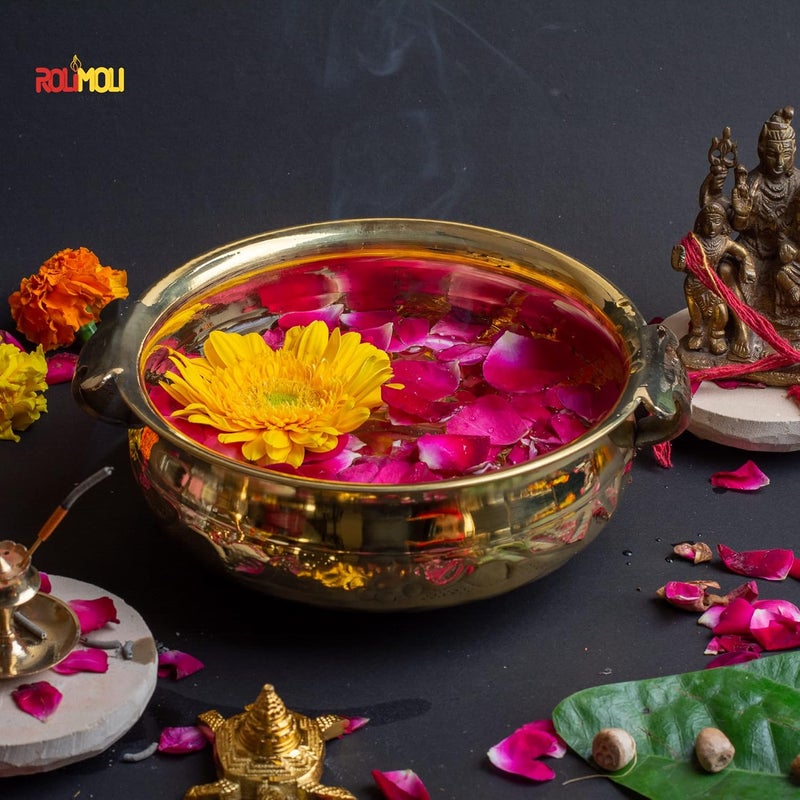 GUG GUG Pure Brass Design Urli Decorative Bowl Diameter (8inch) Beautiful Handcrafted Bowl for Floating Flowers and Tea Light Candles Home,Office and Table Decor Special for Diwali Gift - Image 3