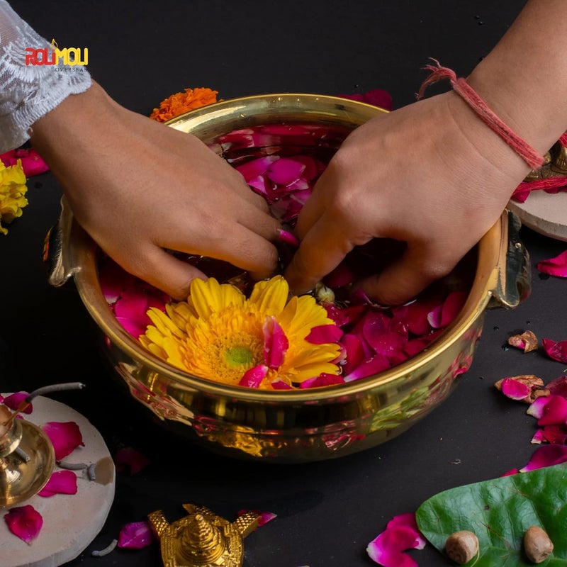 GUG GUG Pure Brass Design Urli Decorative Bowl Diameter (8inch) Beautiful Handcrafted Bowl for Floating Flowers and Tea Light Candles Home,Office and Table Decor Special for Diwali Gift - Image 2
