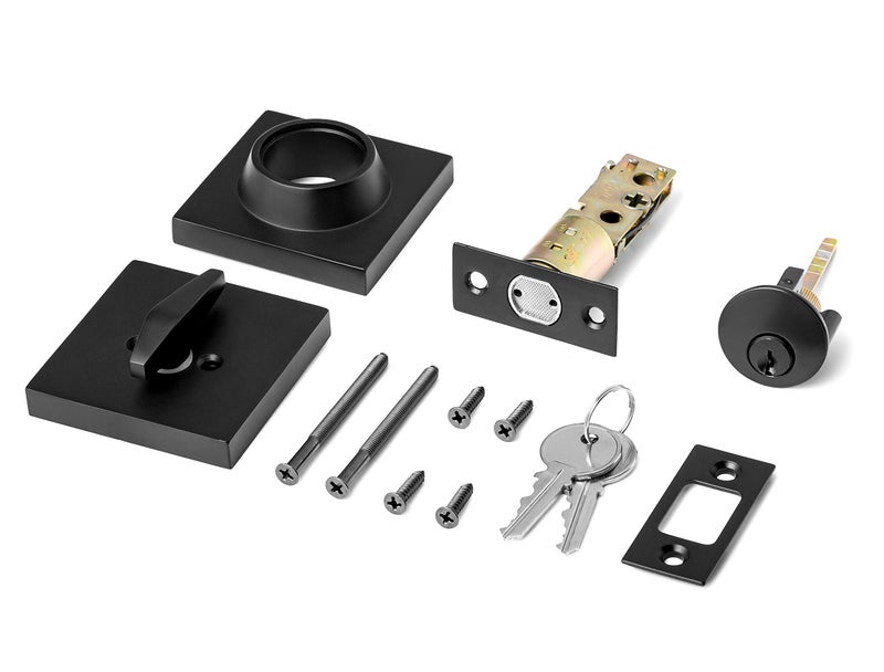 Berlin Modisch Single Cylinder Deadbolt Lock Slim Square For Front Door Modern Contemporary High Security Heavy Duty - Iron Black Finish - Image 4