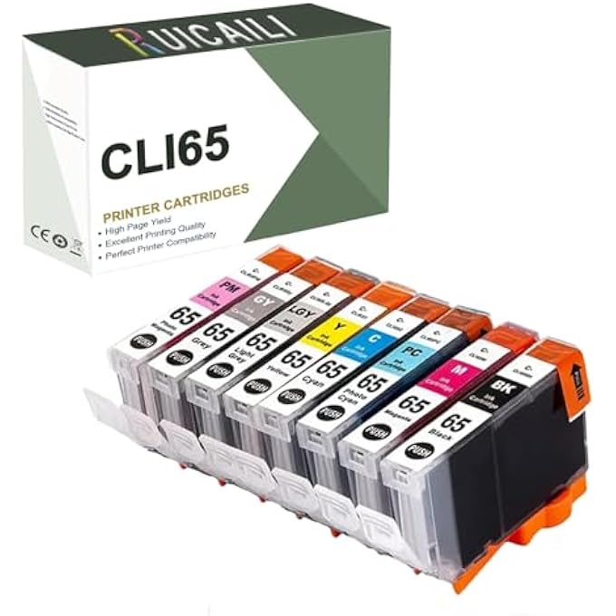 CLI-65 CLI65 INK CARTRIDGES REPLACEMENT COMPATIBLE WORK FOR PIXMA PRO-200 PRINTER, 8 COLOR WITH CHIP VERSION - Image 2