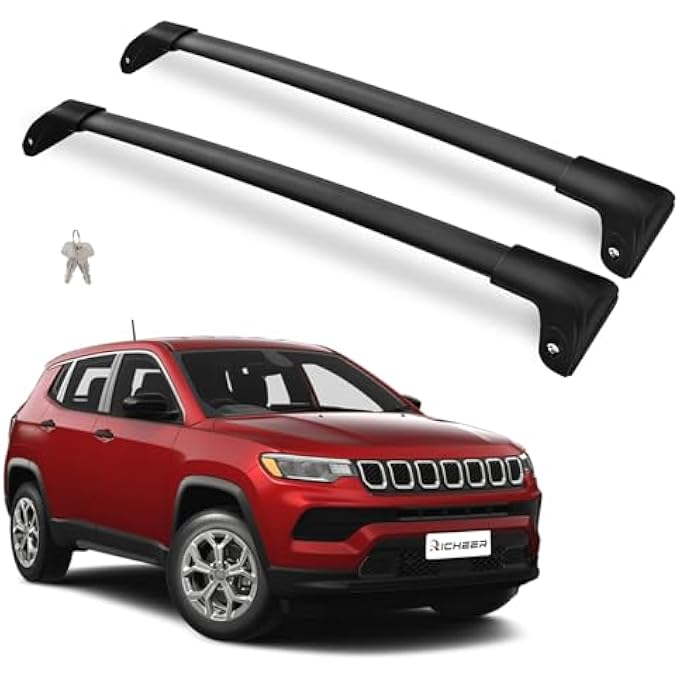 rayihni حامل سقف قضبان ألومنيوم متقاطعة لسيارة كومباس 2018-2024 مع قضبان جانبية، رفوف حمولة سقف، حقيبة قوارب كانو وكاياك ودراجة هوائية - Image 2