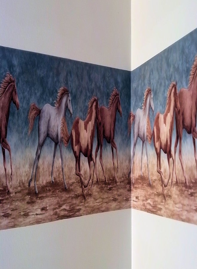 Seabrook Wallpaper Border Running Wild Horses Blue… - Image 3
