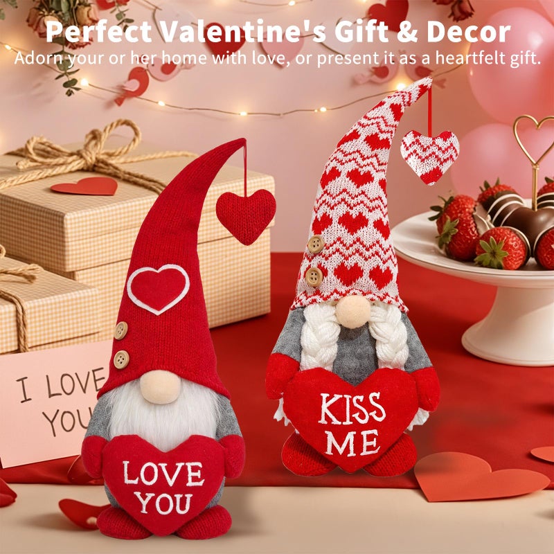 OLANRUN Valentines Day Decorations, 2Pcs Valentines Gnomes Plush Decor & Gifts for Her/Him, Valentines Day Decor Indoor with â€œLove MEâ€ â€œKISS MEâ€ for Home Office Table Tiered Tray Mantel - Image 5