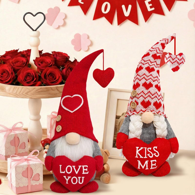 OLANRUN Valentines Day Decorations, 2Pcs Valentines Gnomes Plush Decor & Gifts for Her/Him, Valentines Day Decor Indoor with â€œLove MEâ€ â€œKISS MEâ€ for Home Office Table Tiered Tray Mantel - Image 4