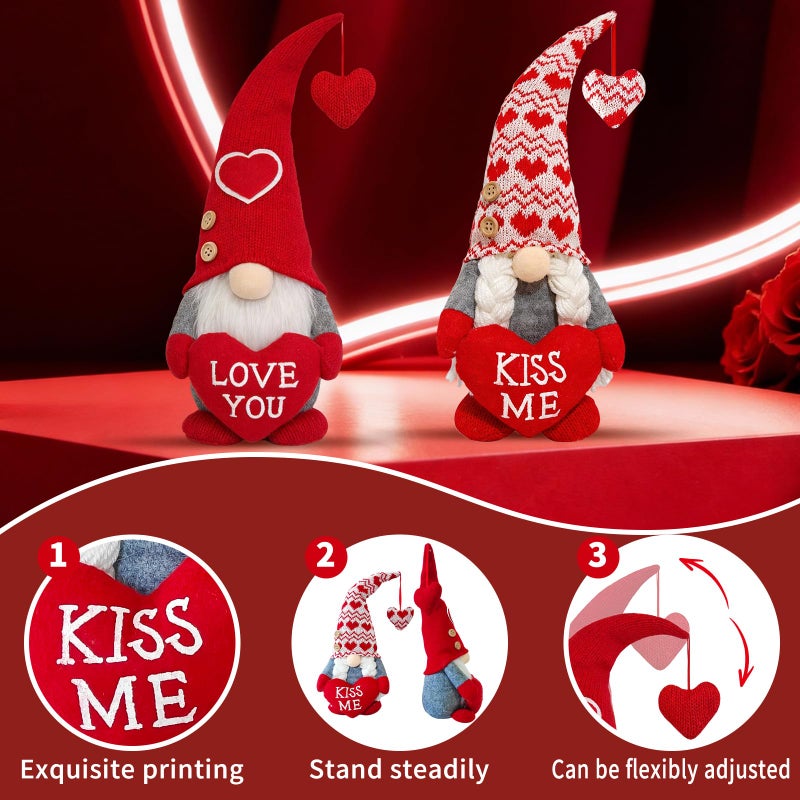 OLANRUN Valentines Day Decorations, 2Pcs Valentines Gnomes Plush Decor & Gifts for Her/Him, Valentines Day Decor Indoor with â€œLove MEâ€ â€œKISS MEâ€ for Home Office Table Tiered Tray Mantel - Image 2