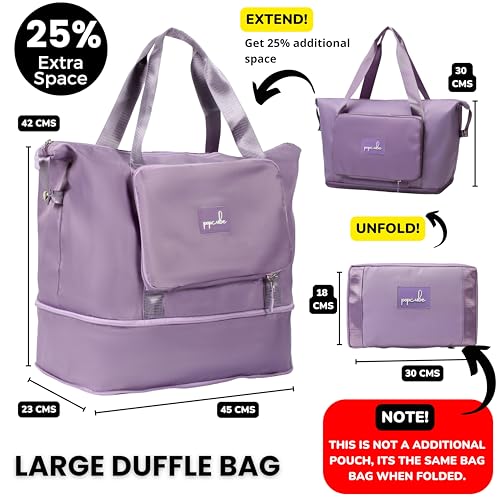 POPCUBE Premium Foldable Duffle Bag for Travel for Women-Folding Bags for Travelling-Travel Bag for Women-Multipurpose Foldable Bags for Travelling. (Style 1, Purple) - Image 2