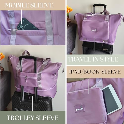 POPCUBE Premium Foldable Duffle Bag for Travel for Women-Folding Bags for Travelling-Travel Bag for Women-Multipurpose Foldable Bags for Travelling. (Style 1, Purple) - Image 4