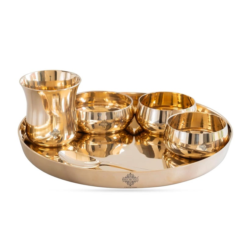 INDIAN ART VILLA Indian Art Villa Bronze 6Piece Dinner Set Shine Finish Design Thali Set Traditional Indian Dinnerware for Home Special Occasions - Image 2