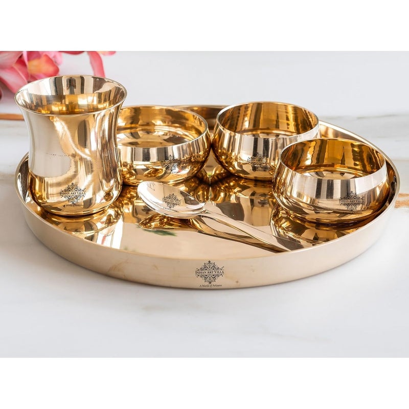 INDIAN ART VILLA Indian Art Villa Bronze 6Piece Dinner Set Shine Finish Design Thali Set Traditional Indian Dinnerware for Home Special Occasions - Image 4
