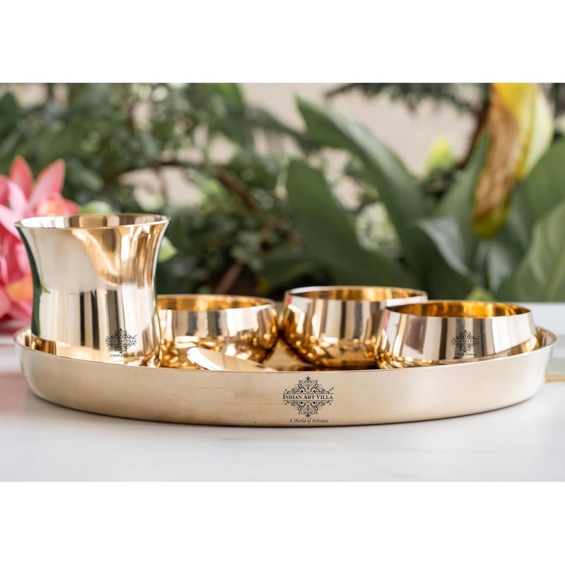 INDIAN ART VILLA Indian Art Villa Bronze 6Piece Dinner Set Shine Finish Design Thali Set Traditional Indian Dinnerware for Home Special Occasions - Image 3