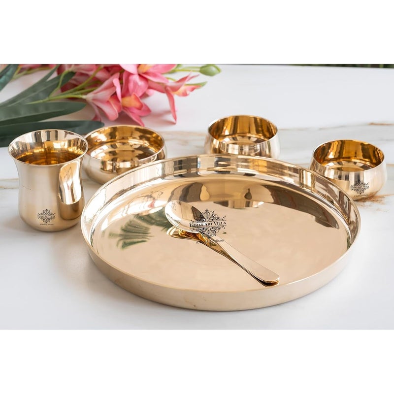 INDIAN ART VILLA Indian Art Villa Bronze 6Piece Dinner Set Shine Finish Design Thali Set Traditional Indian Dinnerware for Home Special Occasions - Image 5