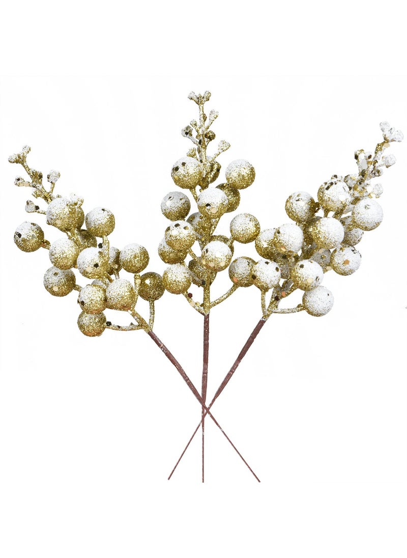 Fomlily Fomlily 16 Pack Christmas Glitter Berries Stems  8"" Artificial Christmas Picks Snowy Berry Stems for Christmas Tree Ornaments  DIY Xmas Wreath  Crafts  Holiday and Home Decor (Glod)  - Image 1