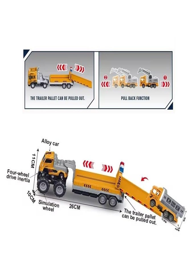 SHIPEASE Friction Powered Engineering Excavator Transport Truck Die cast Alloy Model Building Construction Truck Toys for Kids Boys Girls Pull Back Vehicle Miniature Trailer (Multicolor) - Image 4