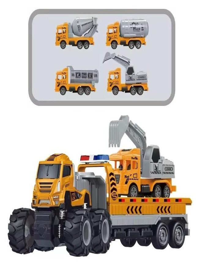SHIPEASE Friction Powered Engineering Excavator Transport Truck Die cast Alloy Model Building Construction Truck Toys for Kids Boys Girls Pull Back Vehicle Miniature Trailer (Multicolor) - Image 2