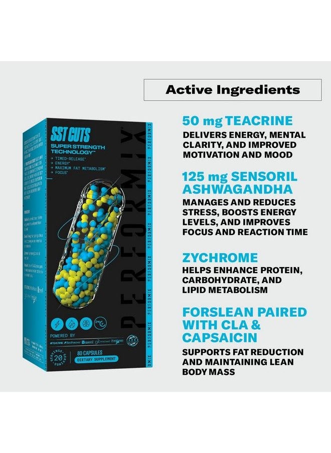 Performix - Sst Cuts Super Suspension Thermogenic With Cla 80 Capsules Heightened Energy And Focus Caffeine Zychrome And Teacrine - Image 1