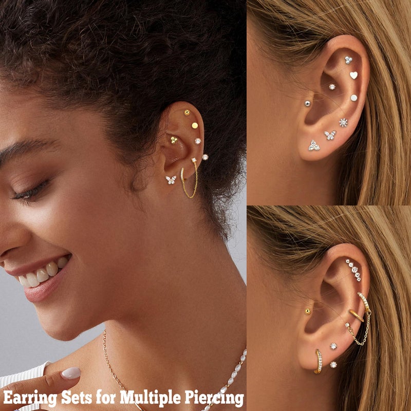 LOFITOR Hypoallergenic Flat Back Earrings for Women Gold Trendy Stacks Surgical Steel Stud Hoop Earrings Set For Multiple Piercing Tiny Stainless Steel Cartilage Screw Back Earrings Jewelry Gifts Gold - Image 5
