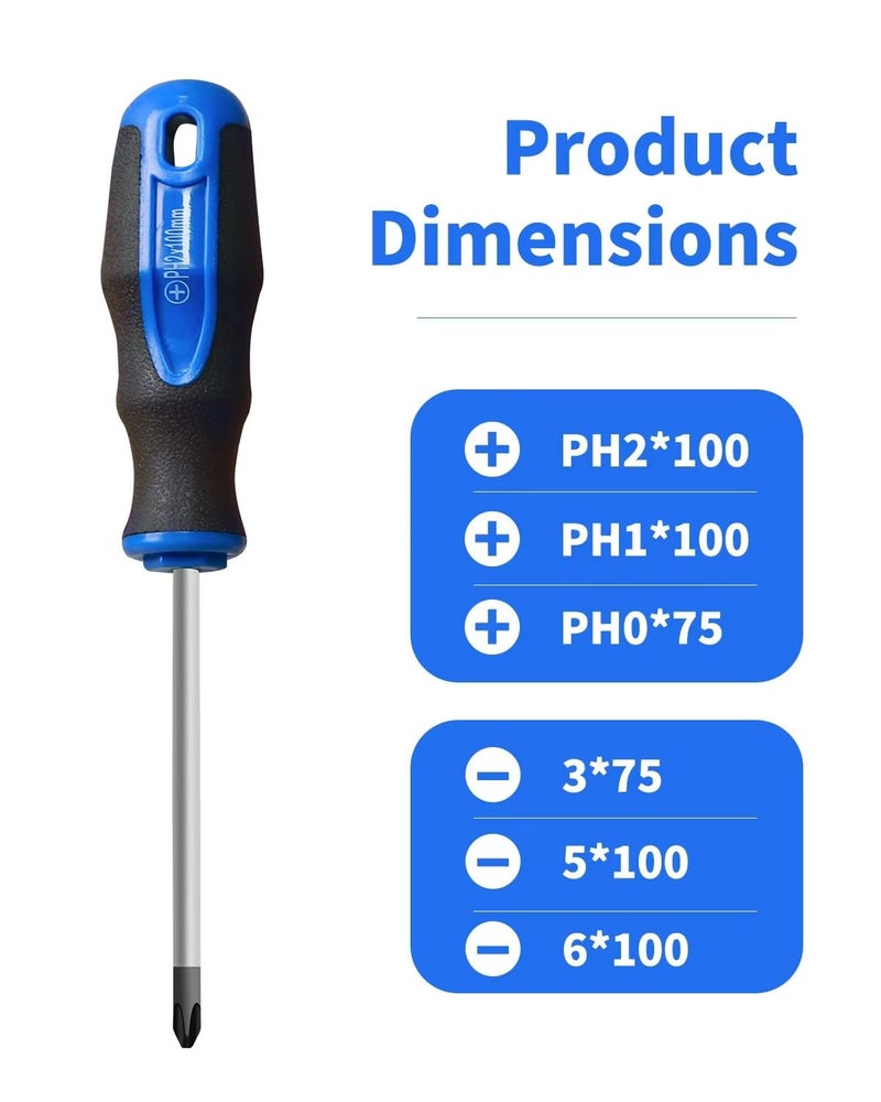 ROTATION 6PCS Magnetic Tip Screwdriver Set, 3 Phillips and 3 Flat, Professional Cushion Grip | 6-Piece Hand Tools Set - Image 2