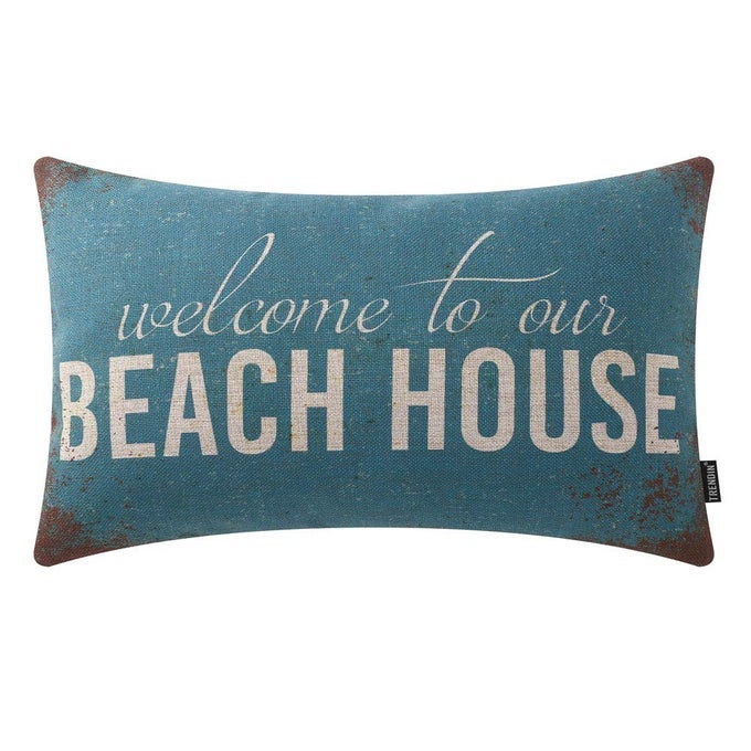 WELCOME TO OUR BEACH HOUSE PILLOW COVER 20X12 INCH FOR CABIN LODGE DECOR COUCH PILLOWCASE COTTON LINEN PL453TR