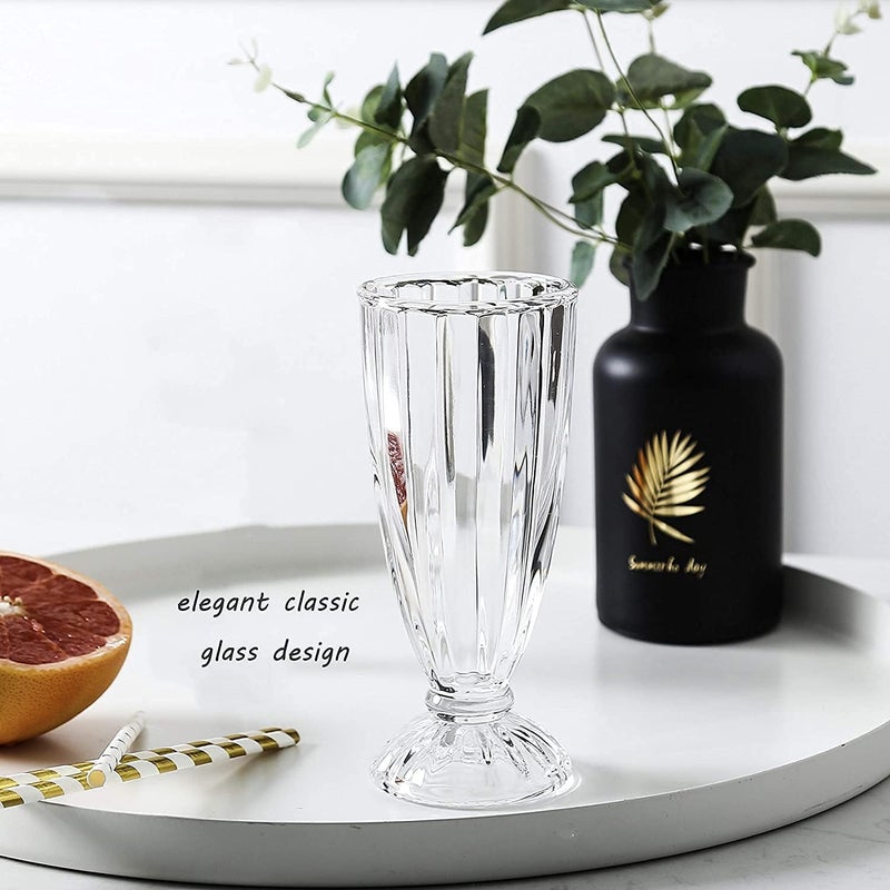 Cedilis 6 Pack Milkshake Glass with 6 Long Metal Spoons, Old Fashioned Soda Glasses, Fountain Classic Glass for Ice Cream, Clear, 12oz - Image 3