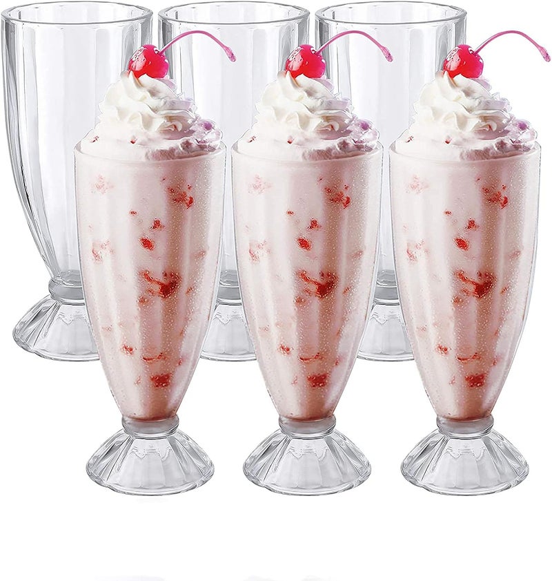 Cedilis 6 Pack Milkshake Glass with 6 Long Metal Spoons, Old Fashioned Soda Glasses, Fountain Classic Glass for Ice Cream, Clear, 12oz - Image 1