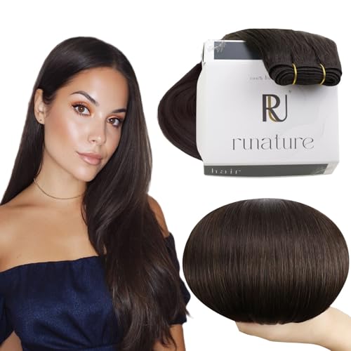 RUNATURE Sew in Hair Extensions Real Human Hair Weft Extensions Brown 18 Inch Long Sew in Weft Human Hair Extensions Brazilian Straight Double Weft Extensions Remy Hair Weaving Bundles 100g - Image 1