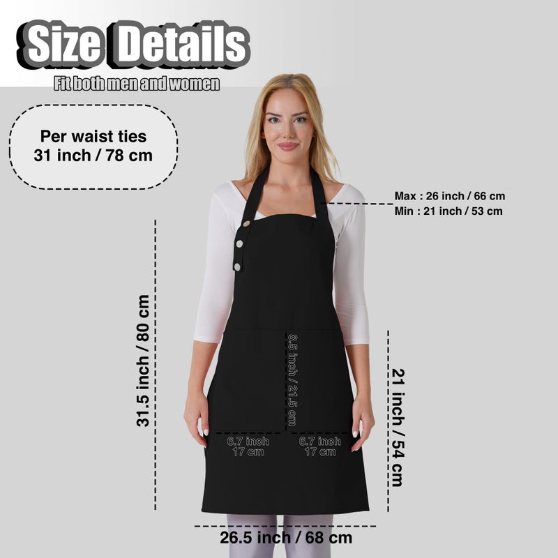 TOSHE Kitchen Apron Waterdrop Resistant Cotton Apron with adjustable Aprons for Women with Pockets 10 Color option Cooking Black Apron (Black) - Image 5
