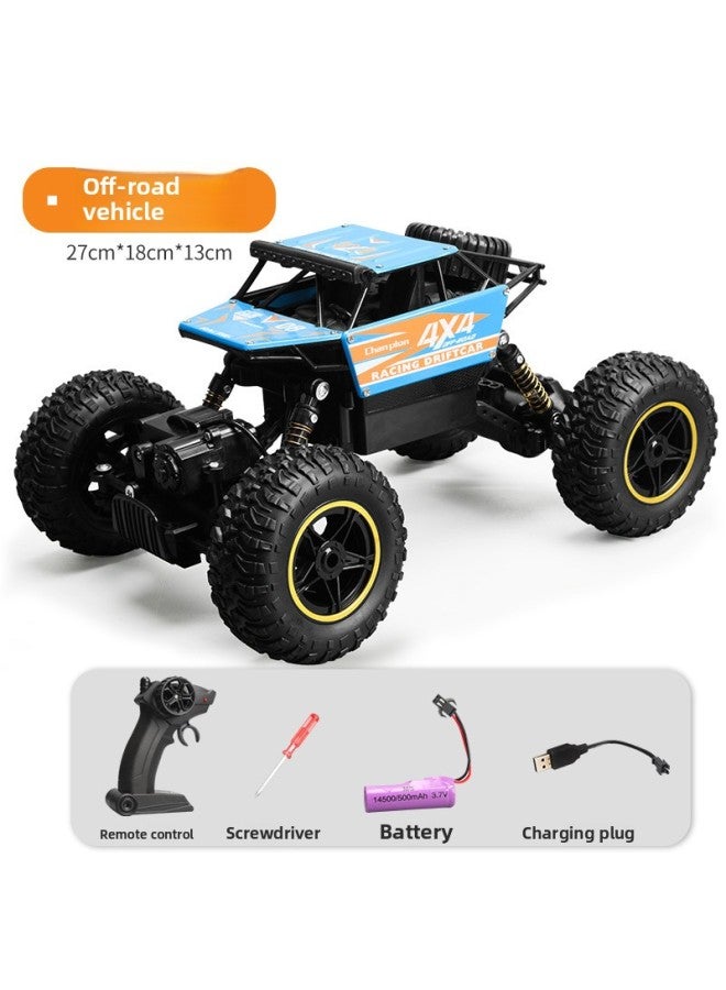 A Toy Car Remote Control Large Alloy High-speed Six-wheel Four-wheel Drive Off-road Big Foot Climbing Electric Boy Children's Car-Color:Four-wheel Four-wheel Drive Alloy Off-road Vehicle [blue 28cm]-Proportion:Dual Lithium Battery + Remote Control Battery + Charging Cable - Image 1