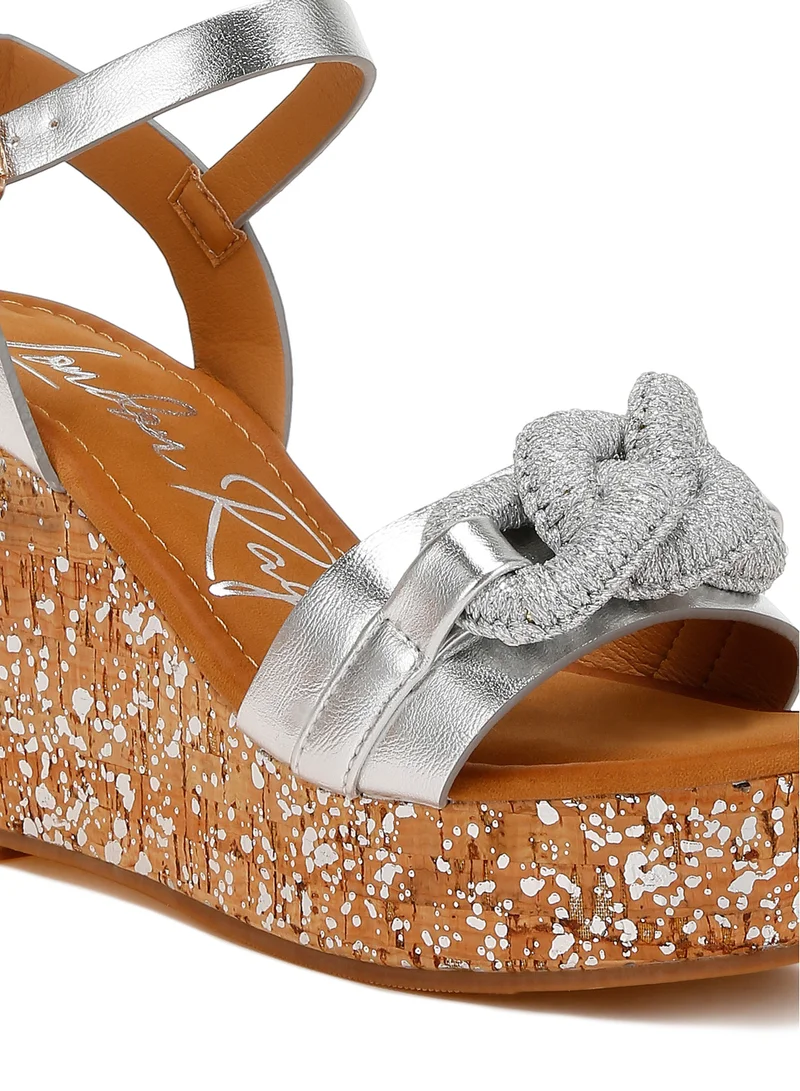 London Rag Chain Link Detail Wedge Sandals in Silver