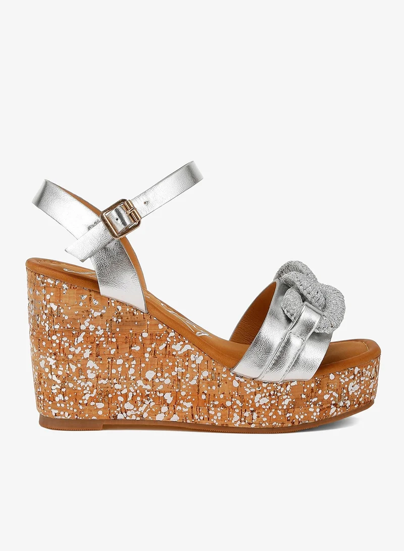 Chain Link Detail Wedge Sandals in Silver