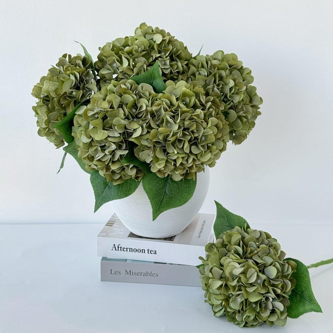 5 PCS SILK GREEN HYDRANGEA ARTIFICIAL FLOWERS 20 FAUX HYDRANGEAS FOR SPRING INDOOROUTDOOR HOME DECOR WEDDING ARRANGEMENT