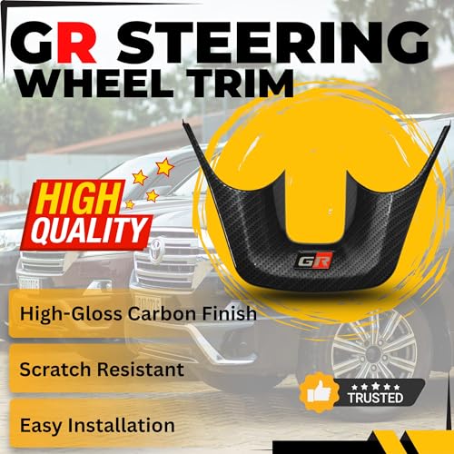 KMH Carbon Fiber GR Steering Wheel Trim Compatible with Toyota Fortuner, Hilux & Hycross 2015 Onwards - Premium Sports Car Interior Accessories, Durable Stylish Carbon Finish, Black - Pack of 1 - Image 3