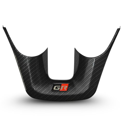 KMH Carbon Fiber GR Steering Wheel Trim Compatible with Toyota Fortuner, Hilux & Hycross 2015 Onwards - Premium Sports Car Interior Accessories, Durable Stylish Carbon Finish, Black - Pack of 1 - Image 1