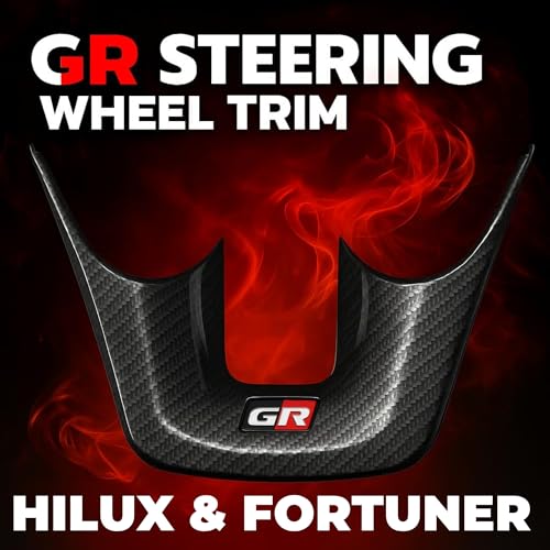 KMH Carbon Fiber GR Steering Wheel Trim Compatible with Toyota Fortuner, Hilux & Hycross 2015 Onwards - Premium Sports Car Interior Accessories, Durable Stylish Carbon Finish, Black - Pack of 1 - Image 2