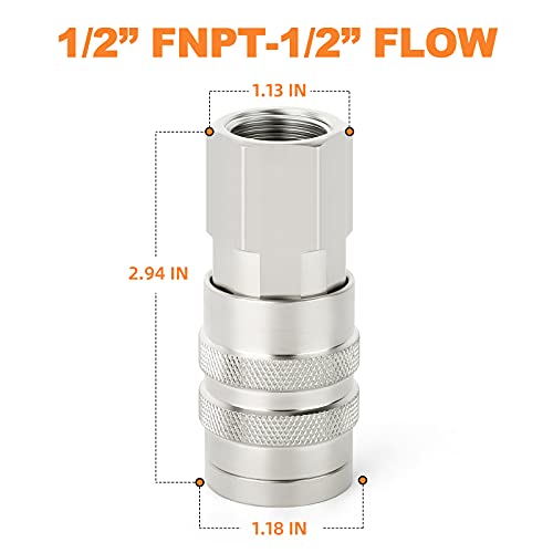 GASHER 2PCS 1/2-Inch Female Industrial Coupler, 1/2 Basic Flow Quick Connect Air Coupler - Image 4