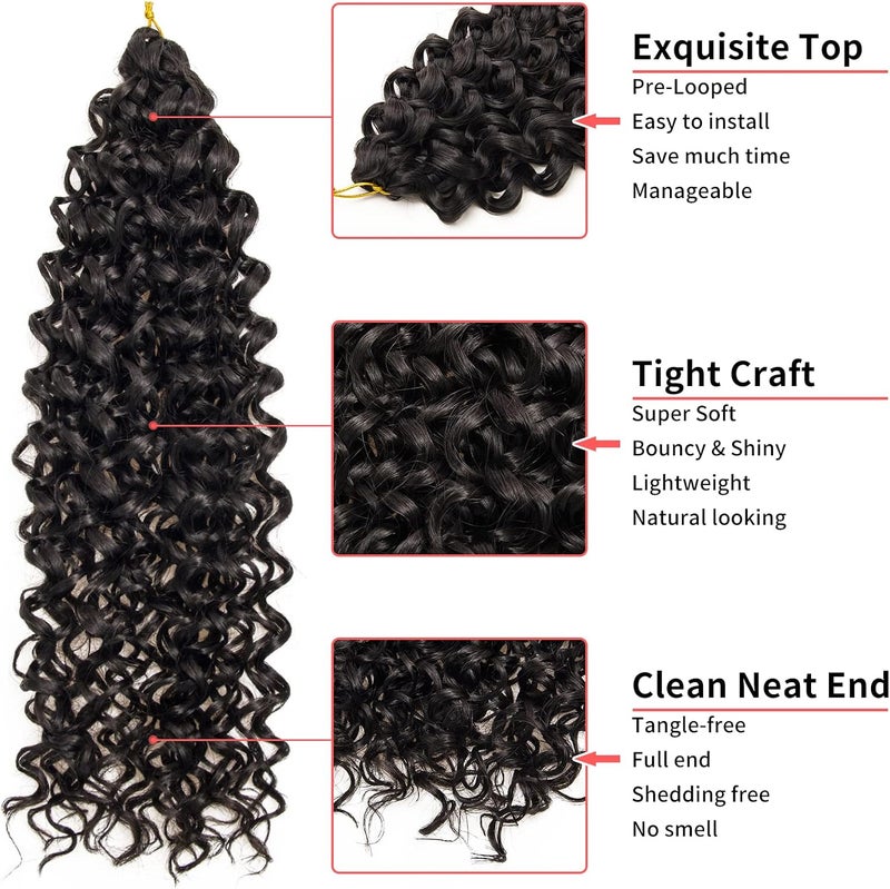 QRHSUKA شعر محبوك بنمط GoGo Curl للنساء، بتموجات مائية وشعر بشري مموج، إضافات شعر صناعية (طول 22 بوصة، عبوة تحتوي على 6 قطعات)، اللون الأسود الطبيعي - Image 4