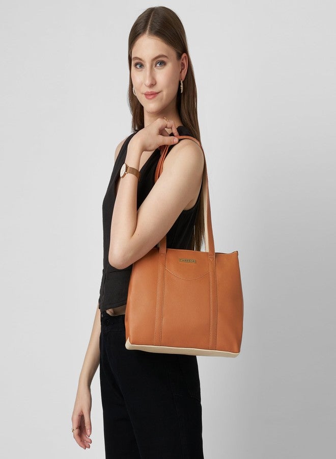 Caprese Basil Small Tote Bag for Women with Comfortable Straps | Stylish, Durable, Multi-Compartment Design for Work, Travel, Shopping | Large Capacity, Ideal for Tab & Essentials (Tan) - Image 2